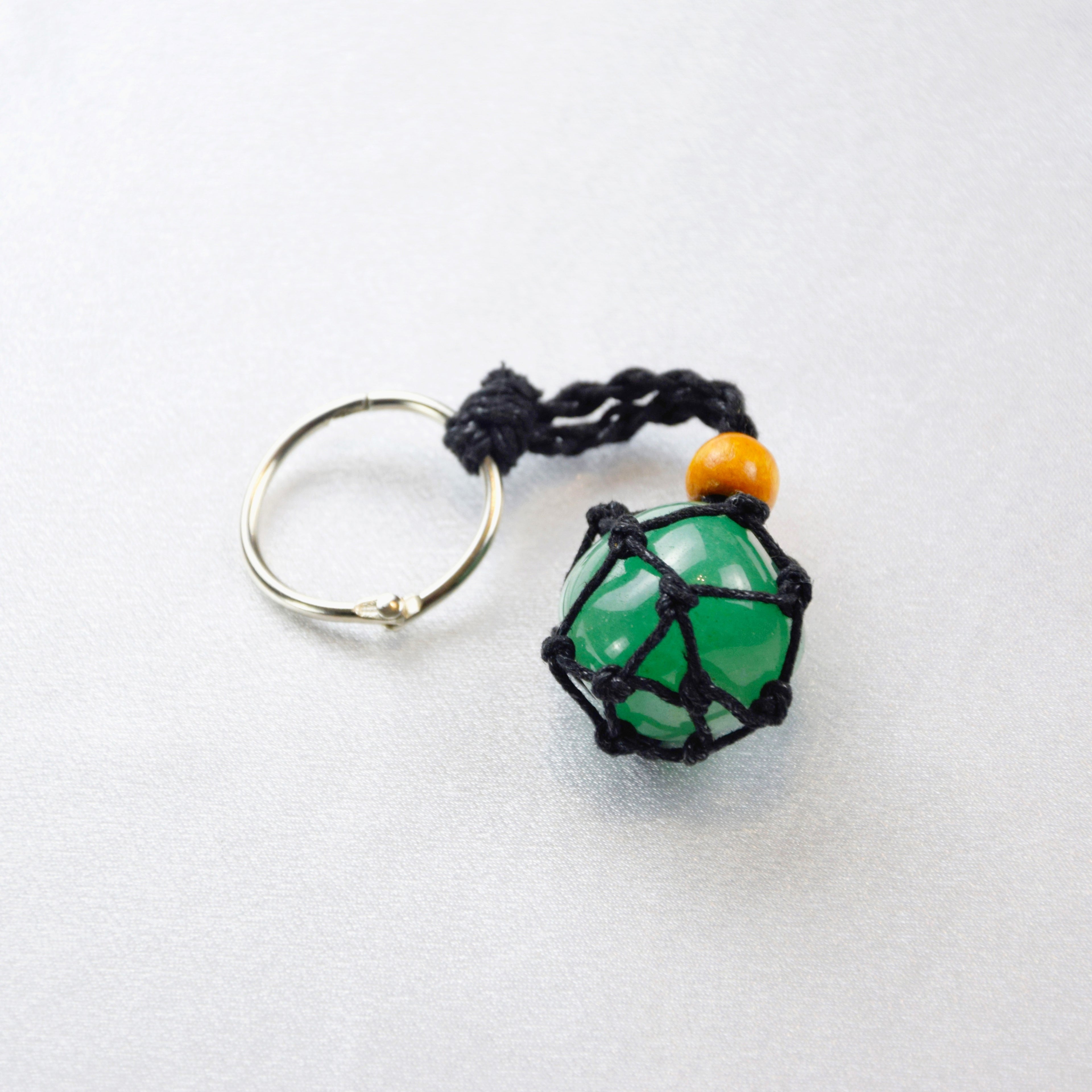 Keychain with a natural Aventurine stone on a cord