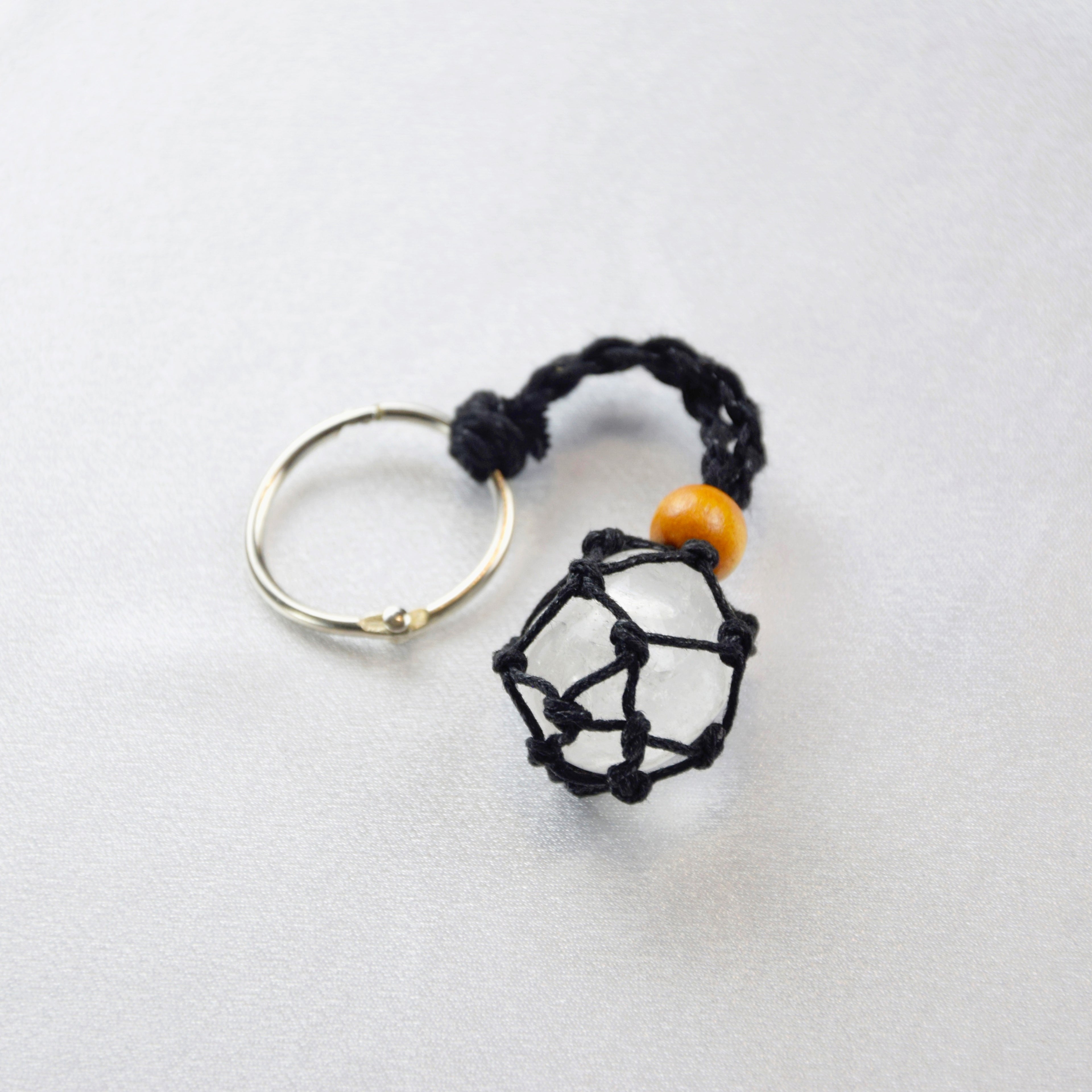 Keychain with a natural Clear Quartz stone on a cord