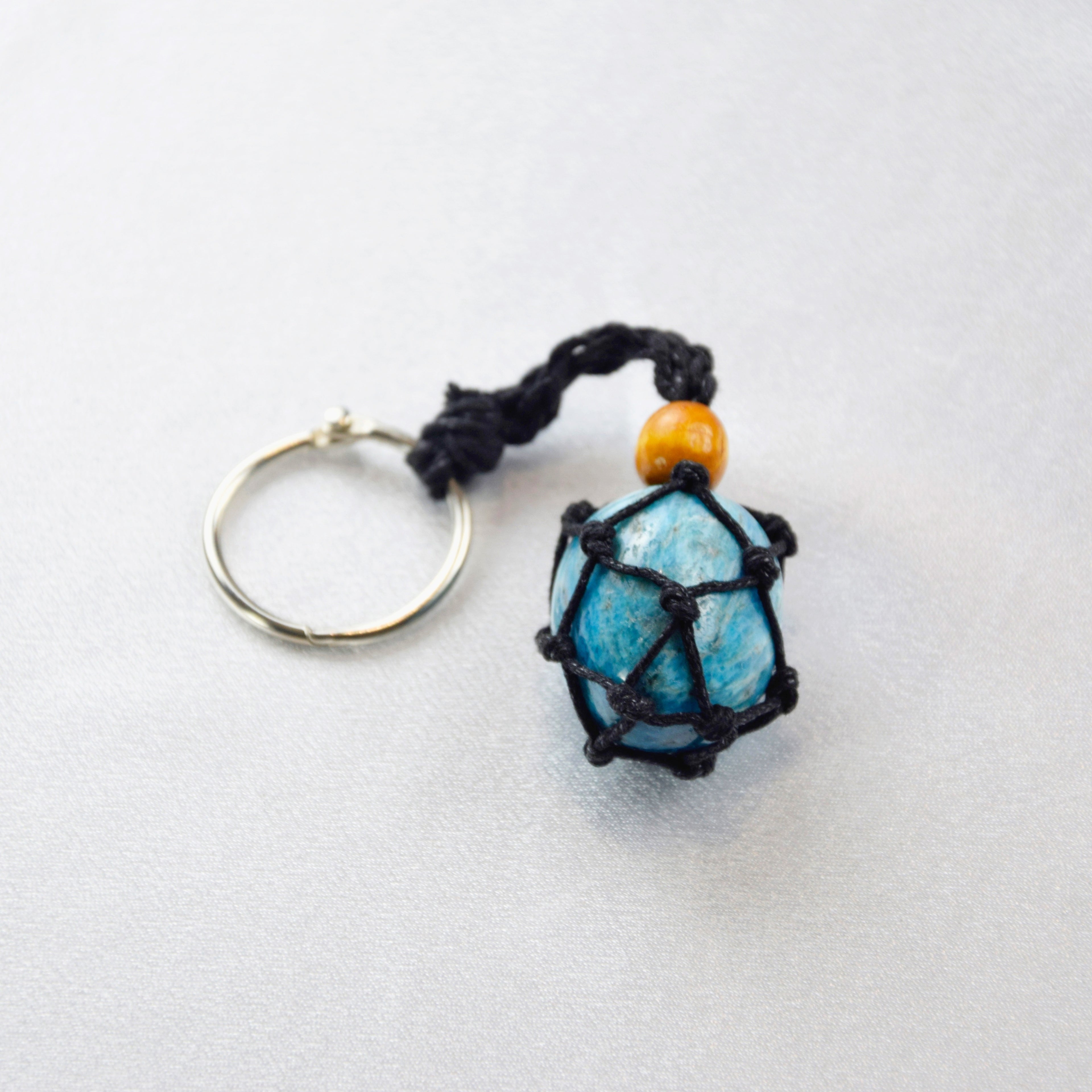 Keychain with a natural Apatite stone on a cord