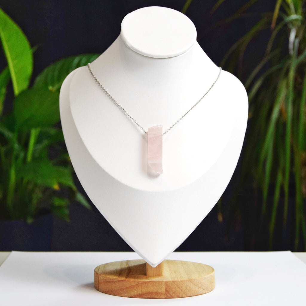 Natural Rose Quartz stone on a chain