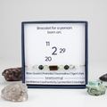 For twos (2, 11, 20, 29): Tourmaline, Rose Quartz, Tiger’s Eye, Prehnite bracelet on a cord