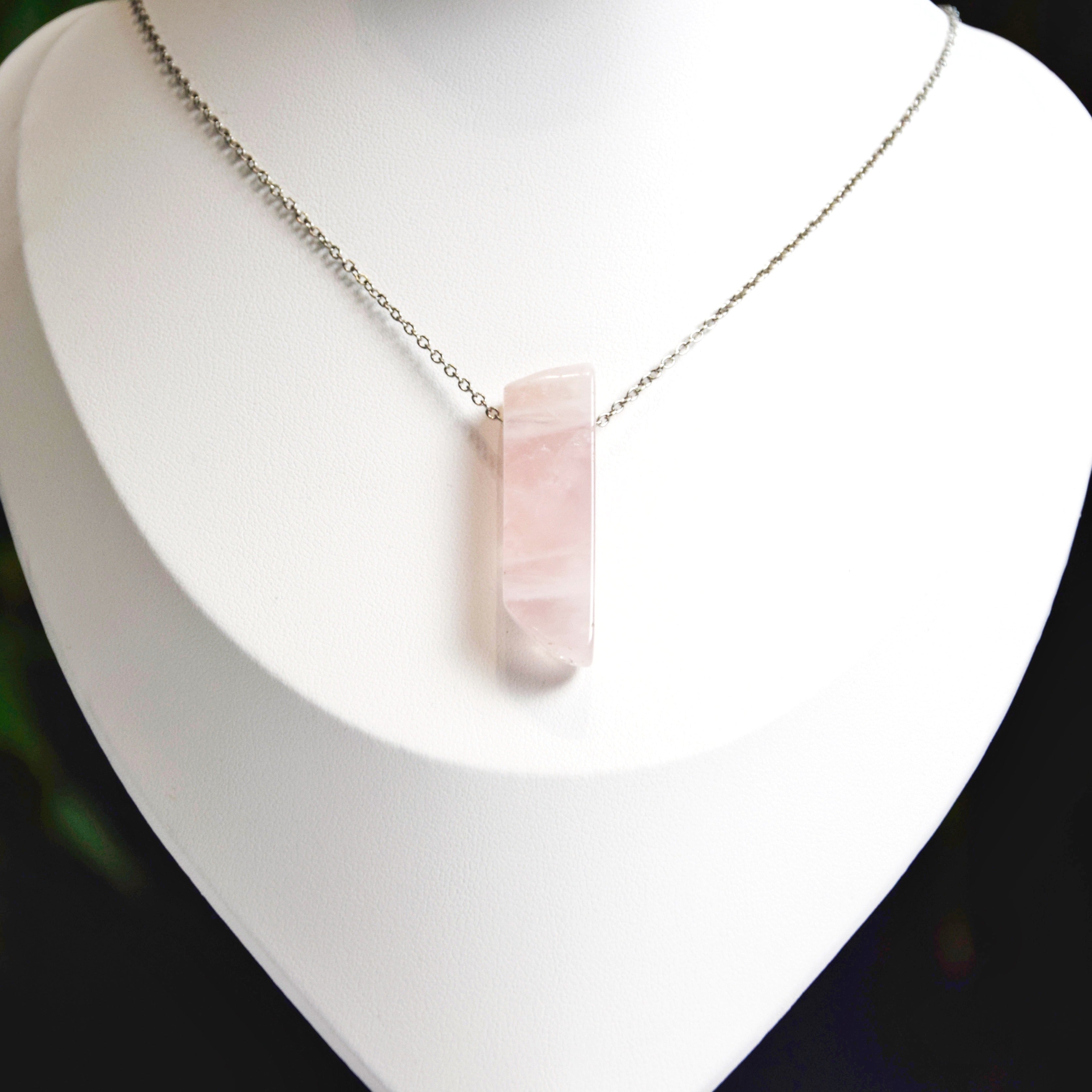 Natural Rose Quartz stone on a chain