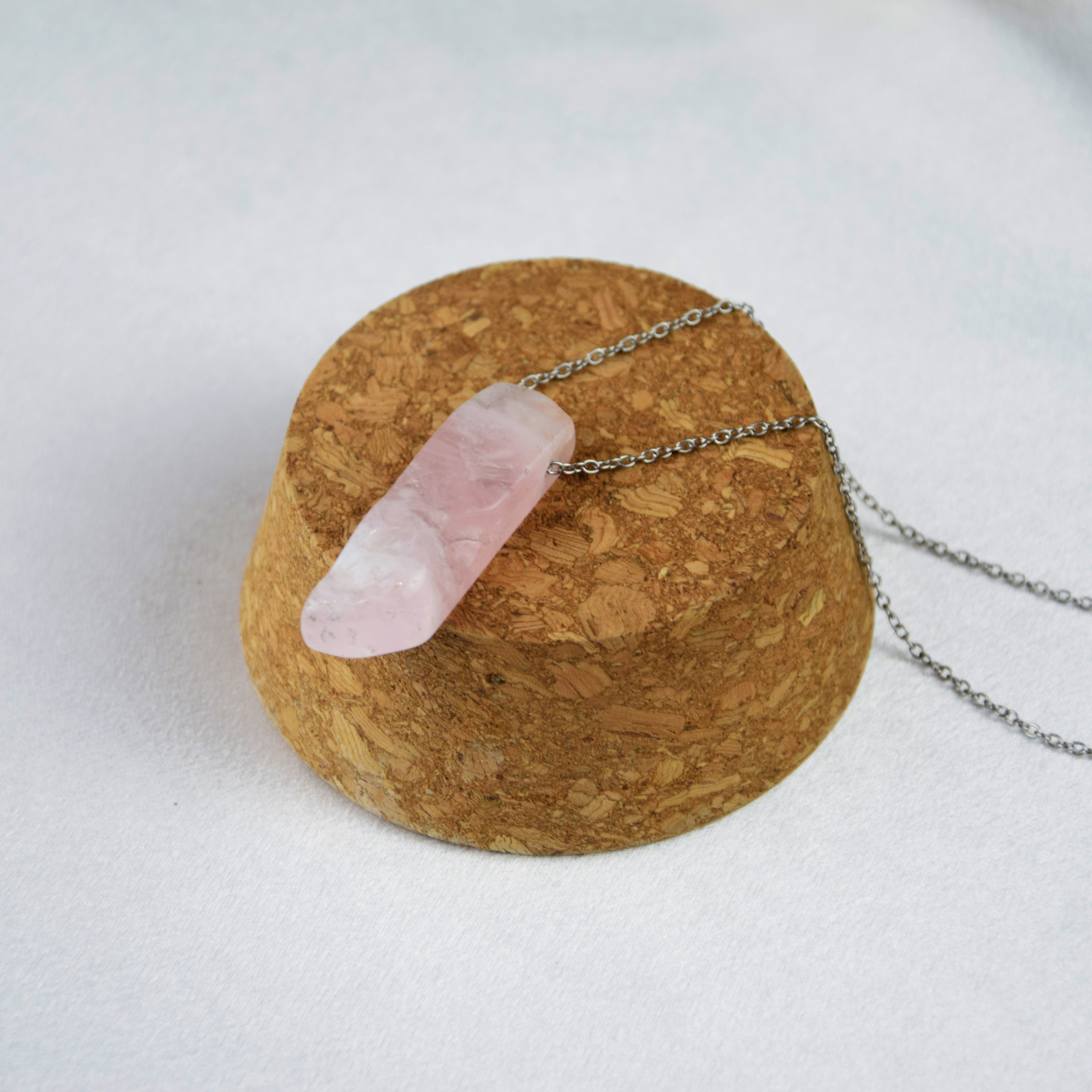 Natural Rose Quartz stone on a chain