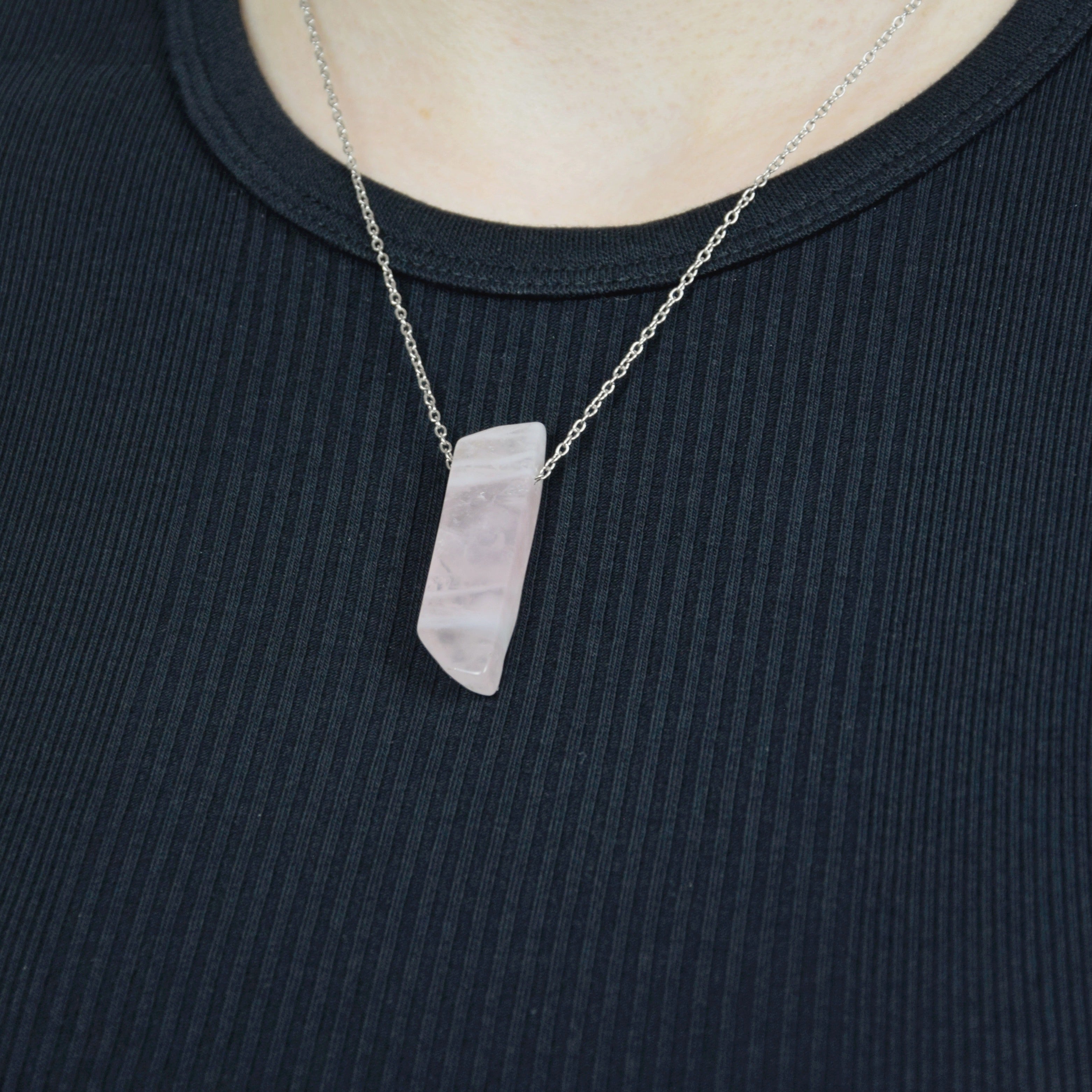 Natural Rose Quartz stone on a chain