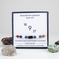 For nines (9, 18, 27): Carnelian, Lapis Lazuli, Howlite, Tourmaline bracelet on a cord