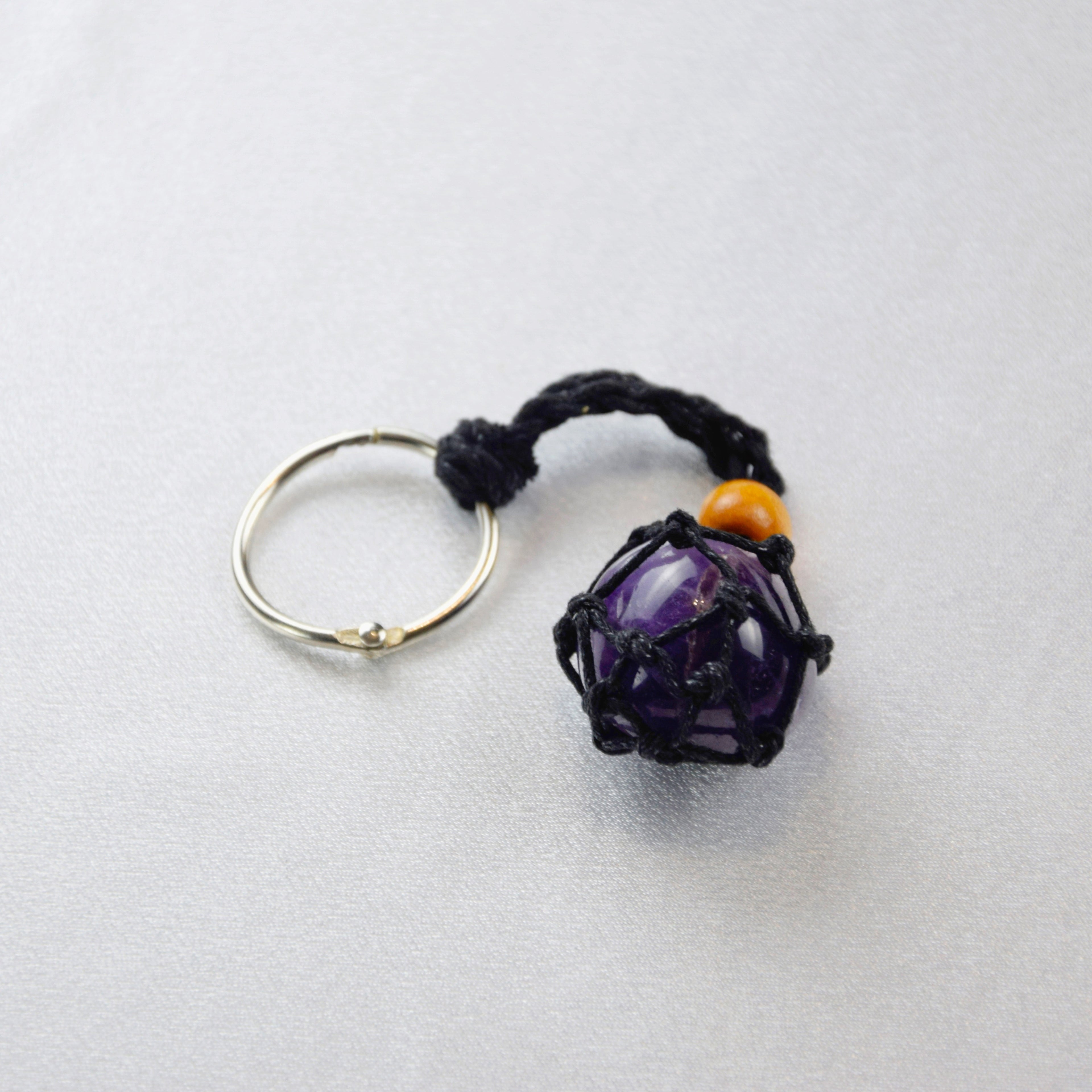 Keychain with a natural Amethyst stone on a cord
