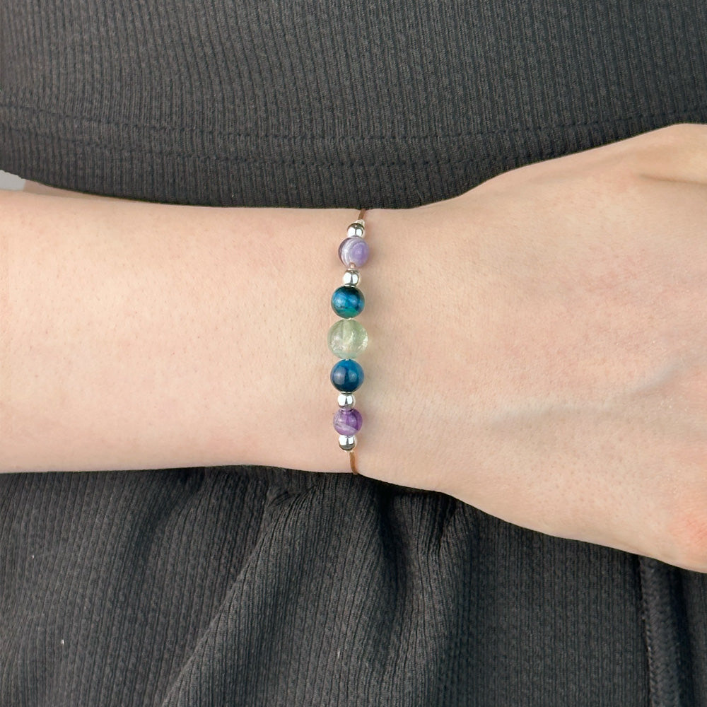 Bracelet made of Amethyst, Tiger’s Eye, and Fluorite stones