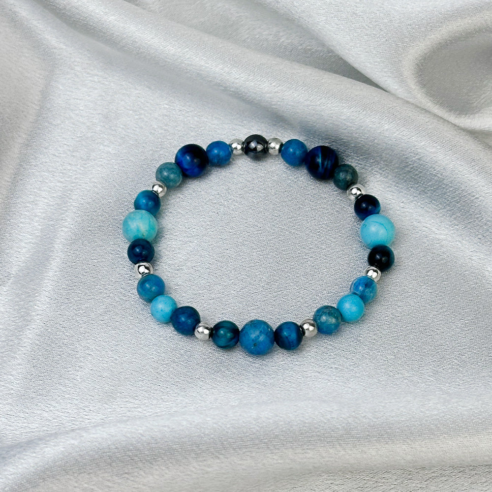 Bracelet made of natural Apatite, Turquoise, and Tiger’s Eye stones on elastic thread