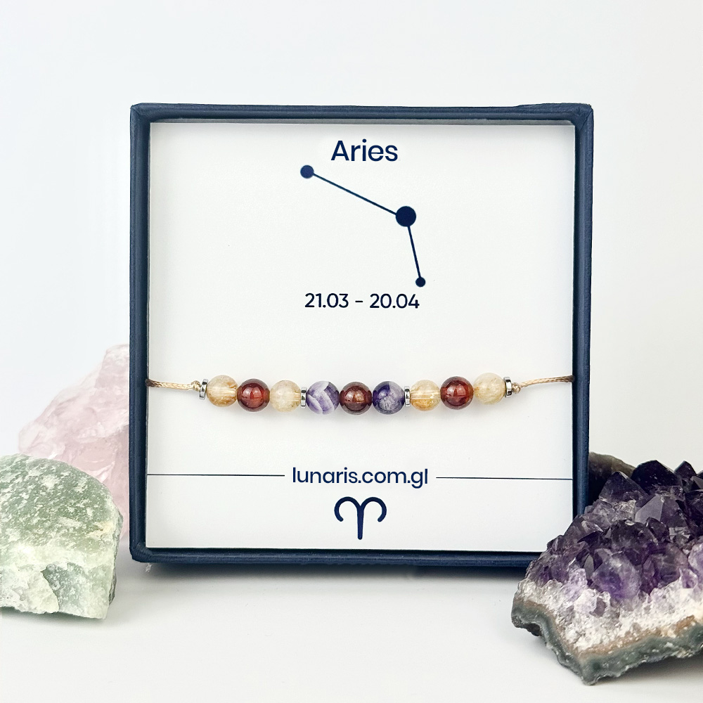 Aries zodiac bracelet made of Garnet, Amethyst, and Citrine stones