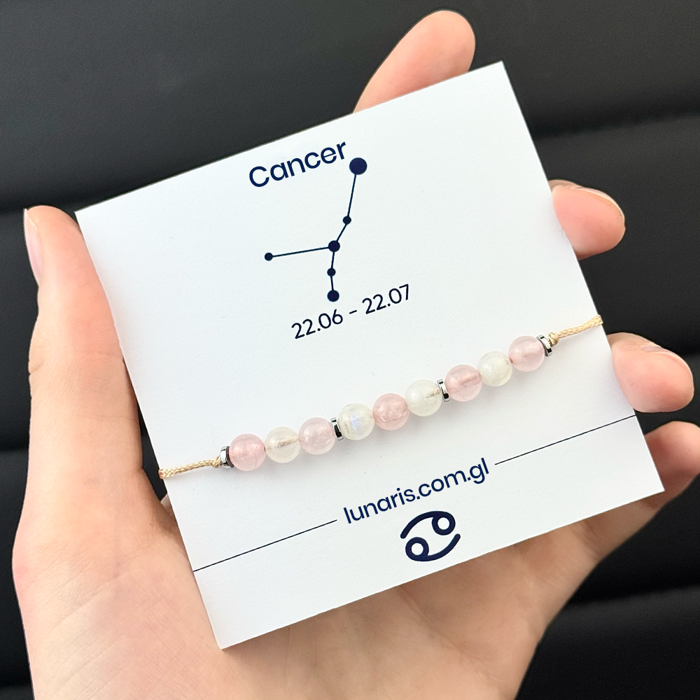 Cancer zodiac bracelet made of Moonstone and Rose Quartz stones