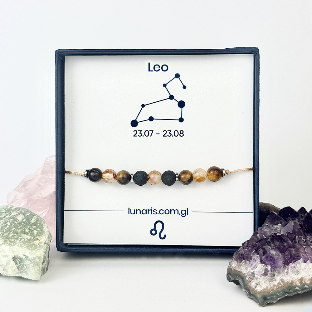 Leo zodiac bracelet made of Citrine, Tiger’s Eye, and Lava Stone