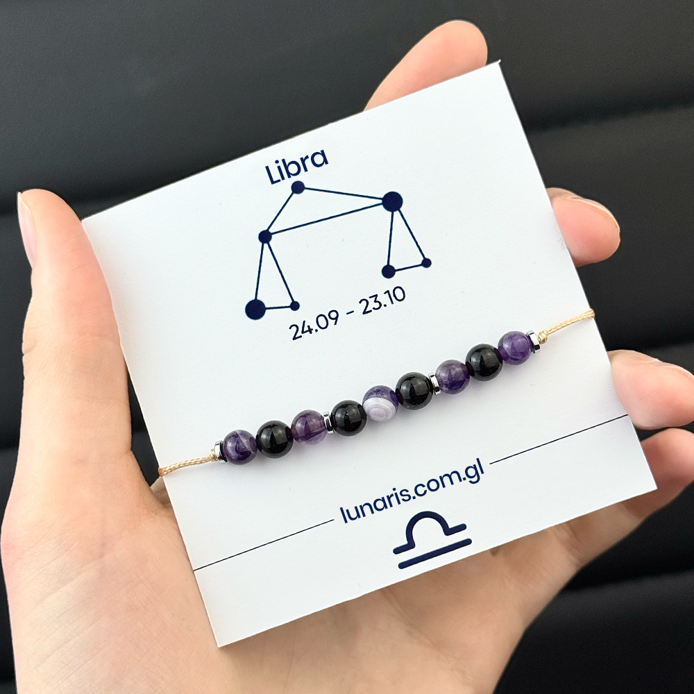 Libra zodiac bracelet made of Tourmaline and Amethyst stones