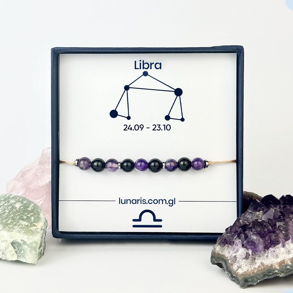 Libra zodiac bracelet made of Tourmaline and Amethyst stones