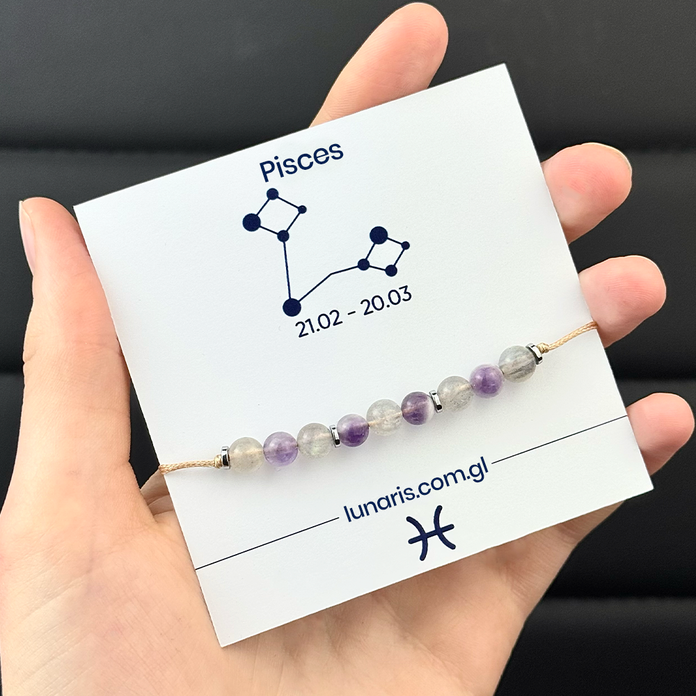 Pisces zodiac bracelet made of Amethyst and Labradorite stones