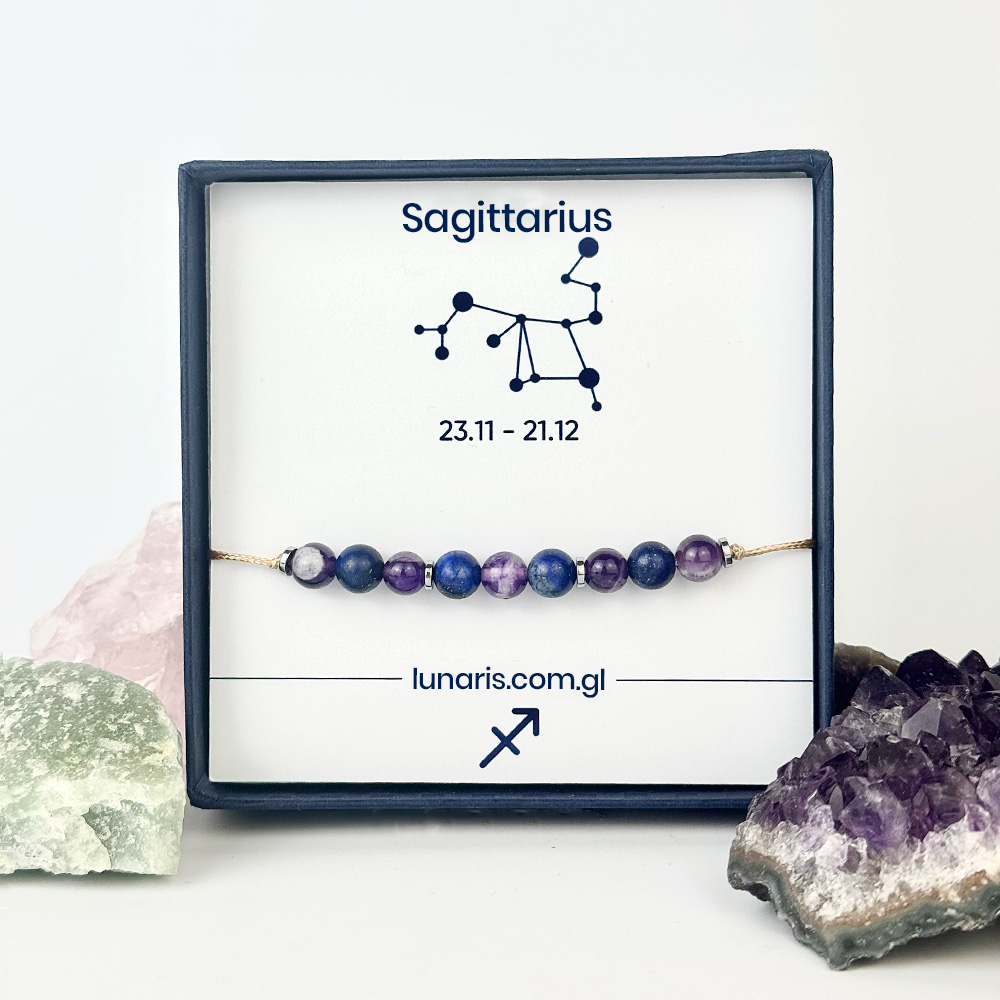 Sagittarius zodiac bracelet made of Lapis Lazuli and Amethyst stones