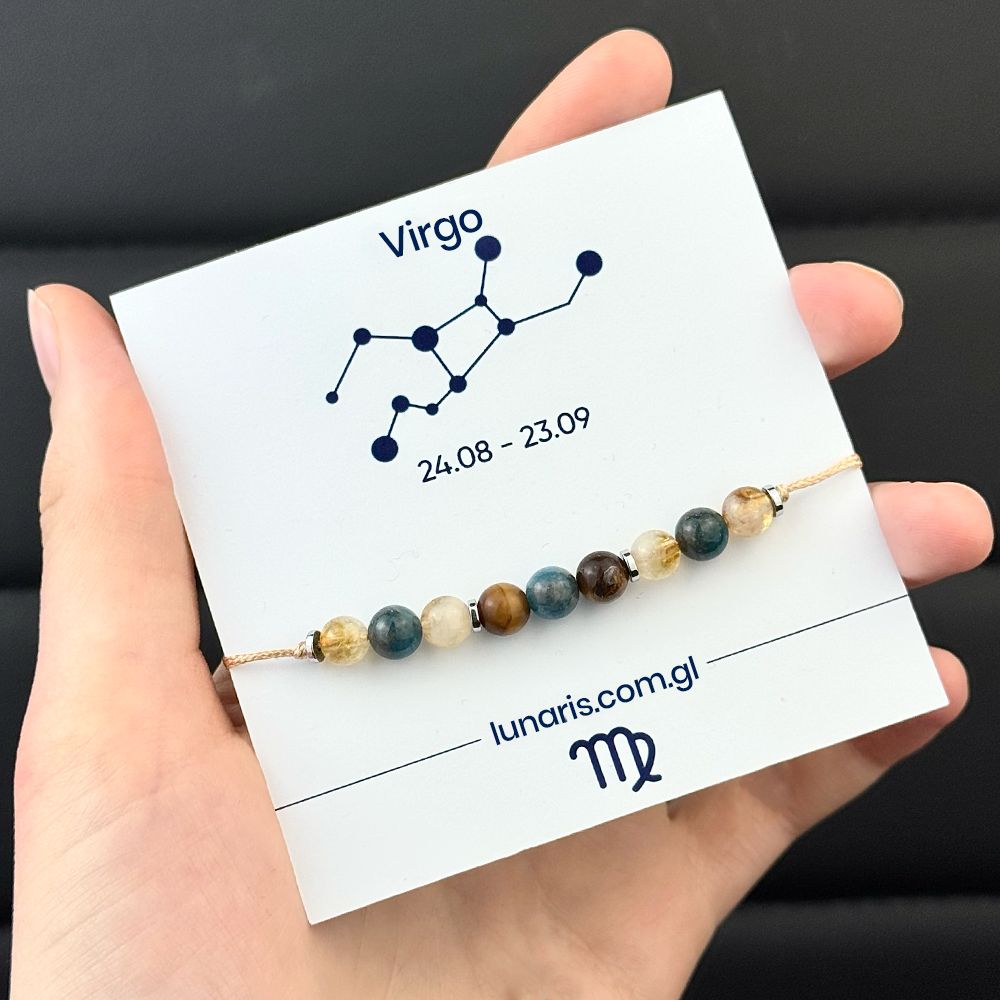 Virgo zodiac bracelet made of Citrine, Apatite, and Tiger’s Eye stones