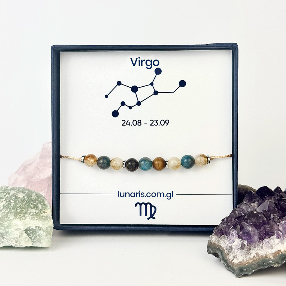 Virgo zodiac bracelet made of Citrine, Apatite, and Tiger’s Eye stones