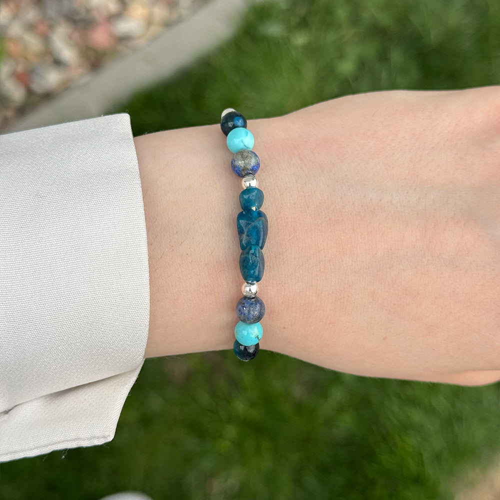 Bracelet made of natural Apatite, Turquoise, and Lapis Lazuli beads