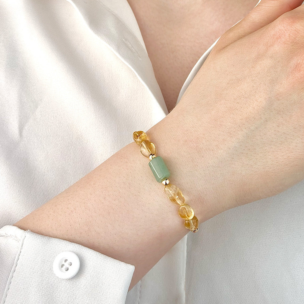 Bracelet made of natural Citrine and Aventurine beads