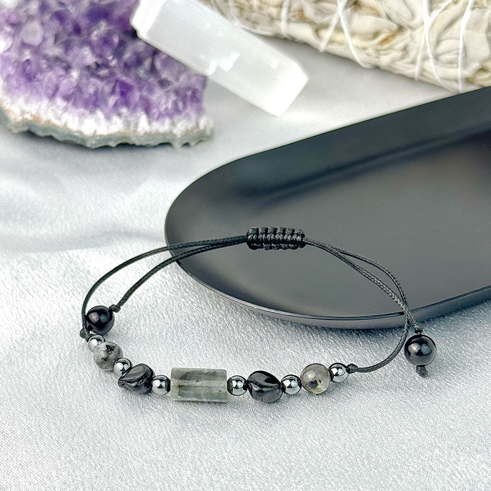 Bracelet made of natural Black Tourmaline and Black Labradorite beads