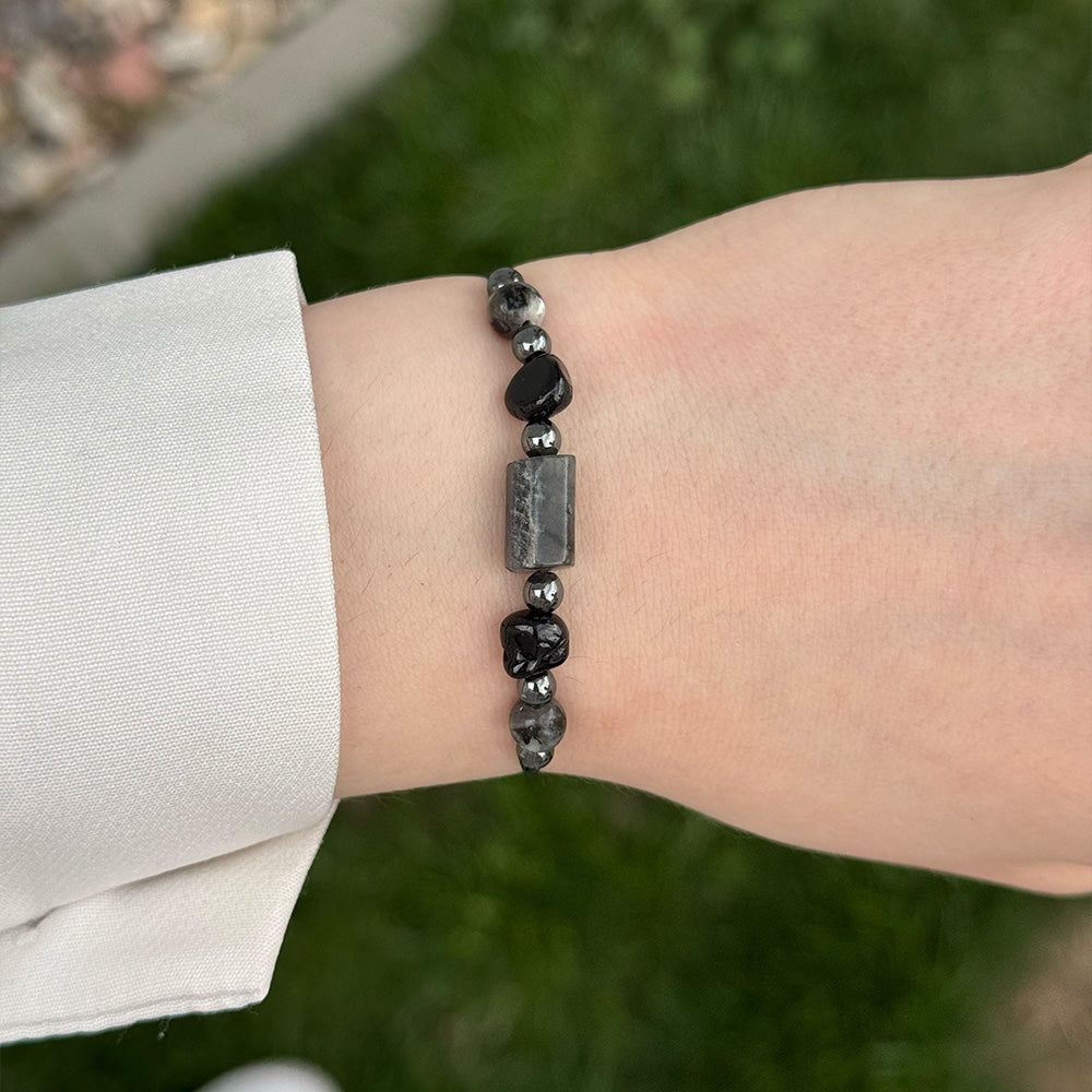 Bracelet made of natural Black Tourmaline and Black Labradorite beads