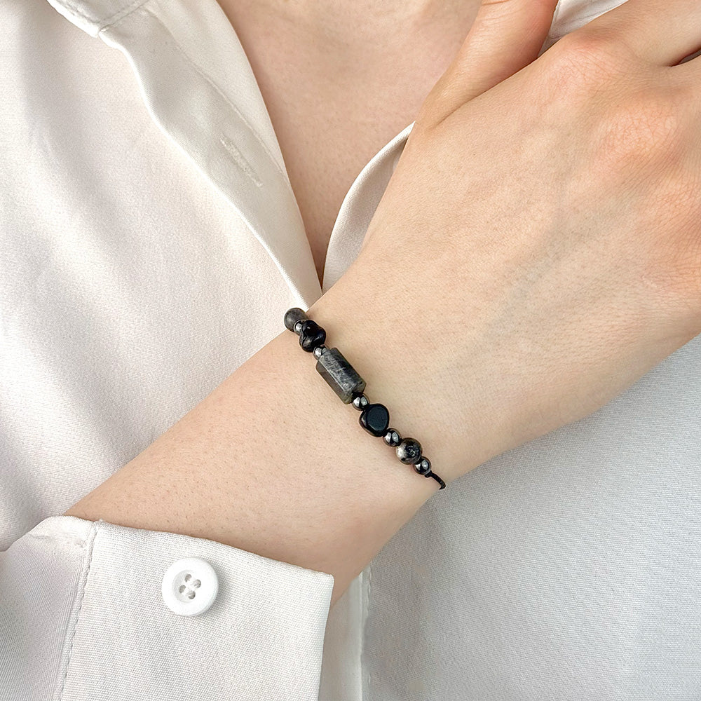Bracelet made of natural Black Tourmaline and Black Labradorite beads