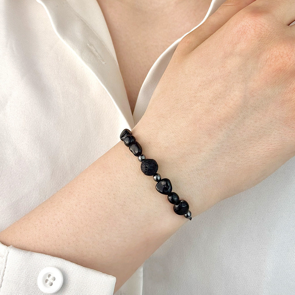 Bracelet made of natural Black Tourmaline and Lava Stone beads