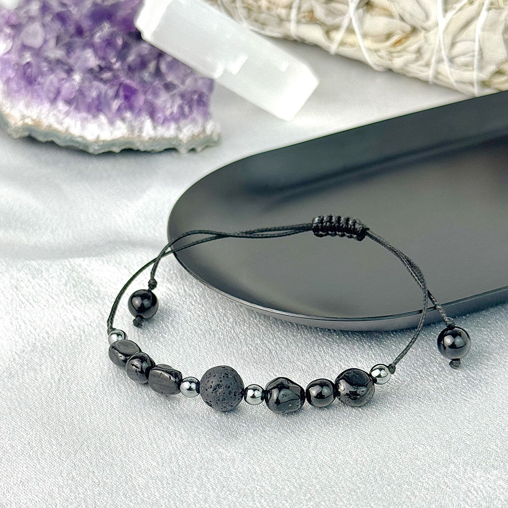 Bracelet made of natural Black Tourmaline and Lava Stone beads
