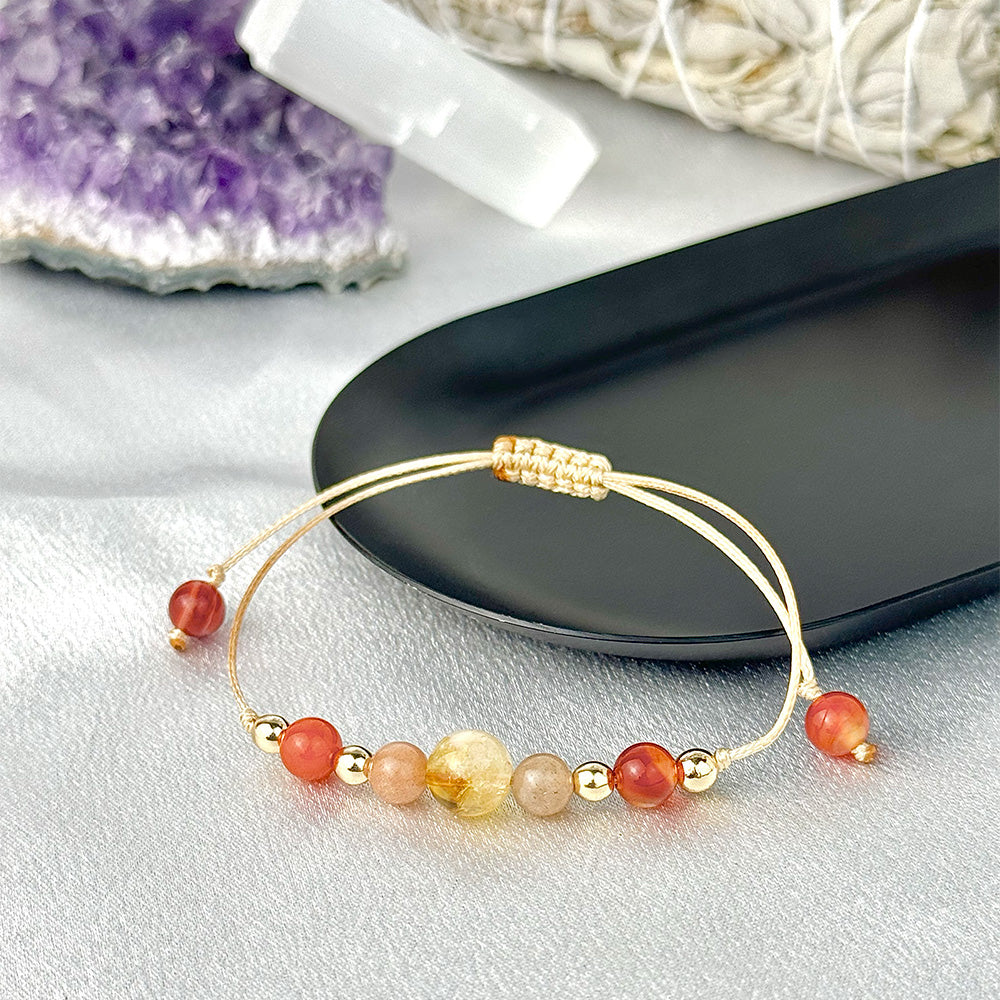 Bracelet made of natural Sunstone, Citrine, and Carnelian beads