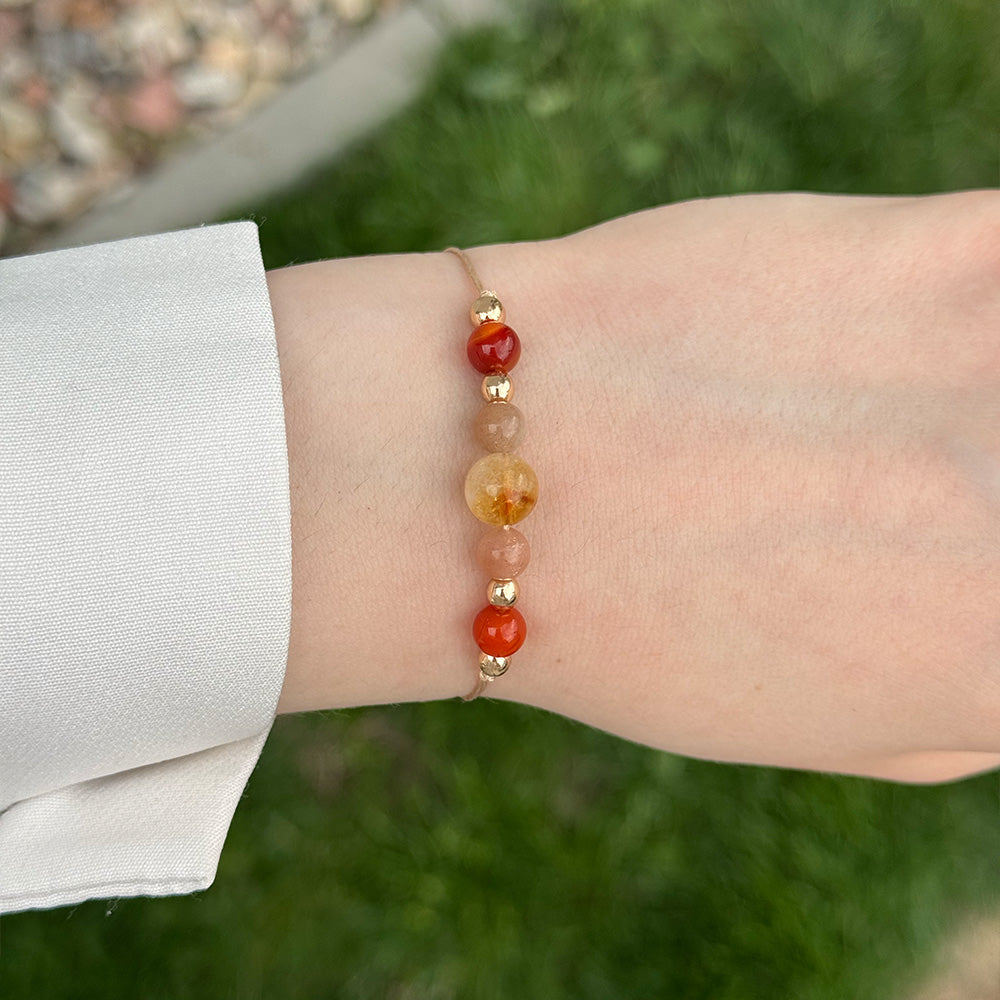 Bracelet made of natural Sunstone, Citrine, and Carnelian beads