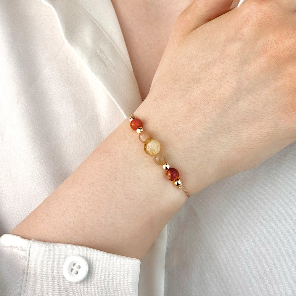 Bracelet made of natural Sunstone, Citrine, and Carnelian beads