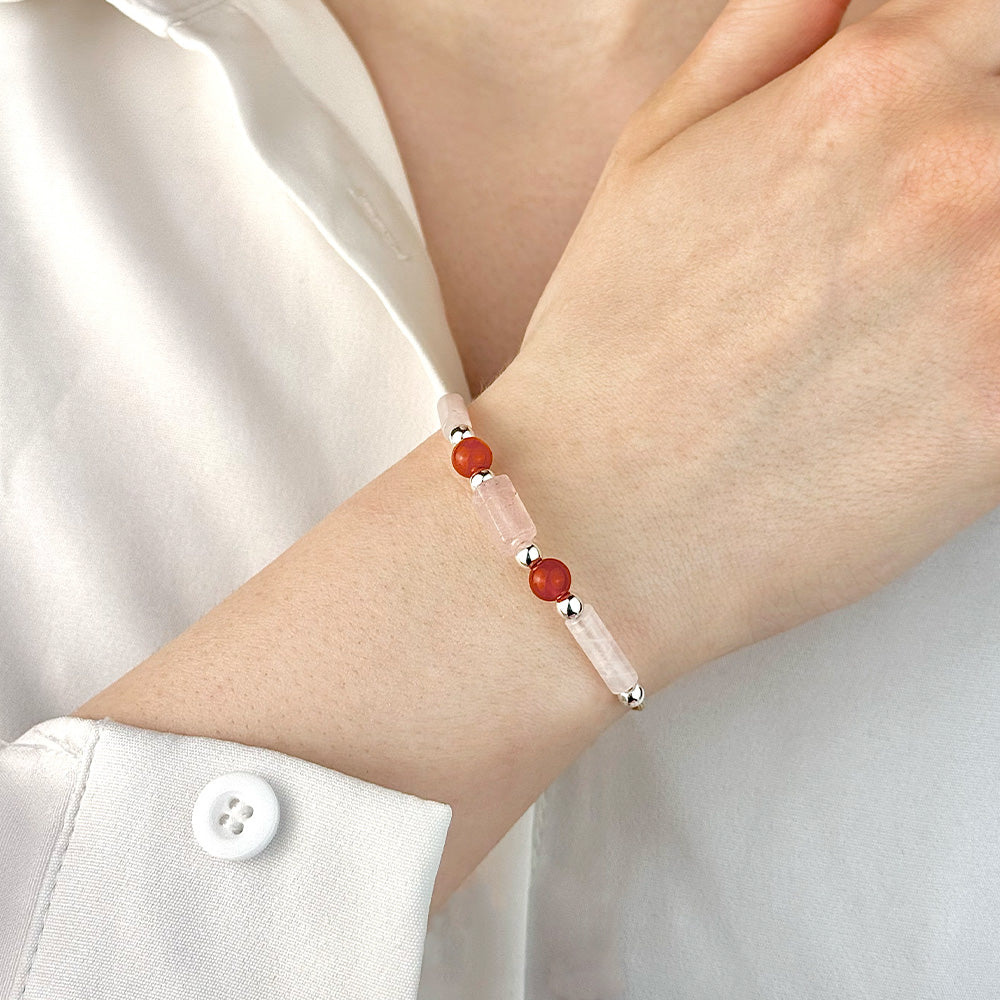 Bracelet made of natural Rose Quartz and Carnelian beads