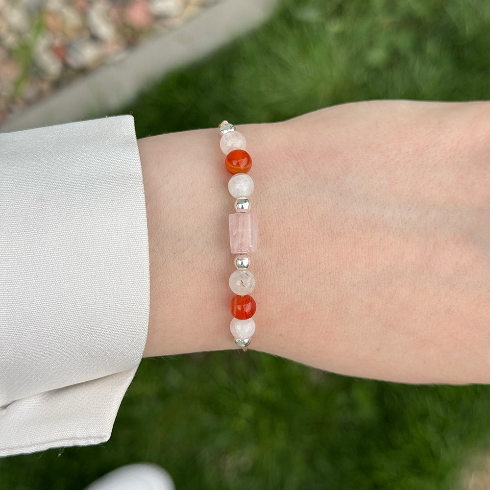 Bracelet made of natural Rose Quartz, Carnelian, and Moonstone beads