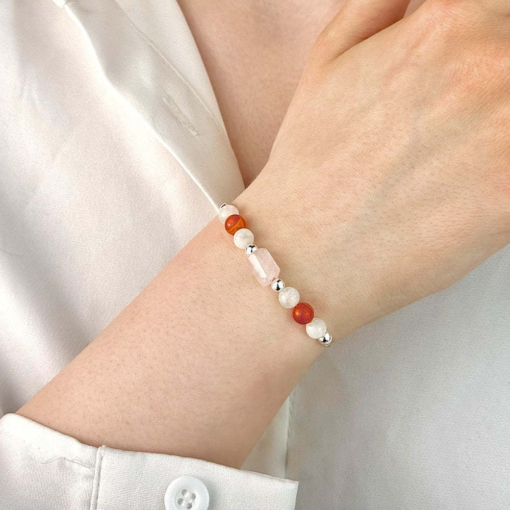 Bracelet made of natural Rose Quartz, Carnelian, and Moonstone beads