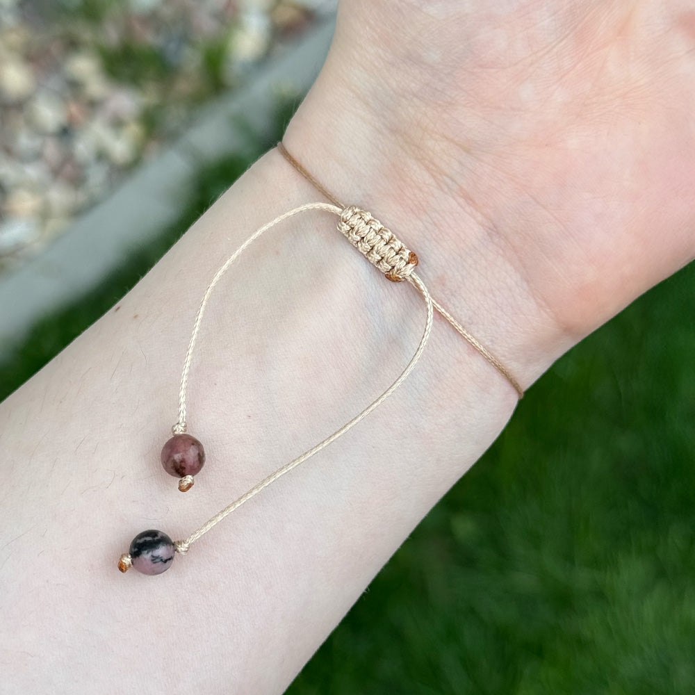 Bracelet made of natural Rhodonite, Unakite, and Turquoise beads