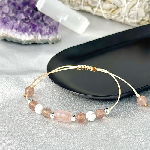 Bracelet made of natural Howlite, Quartz, Rose Quartz, and Strawberry Quartz beads
