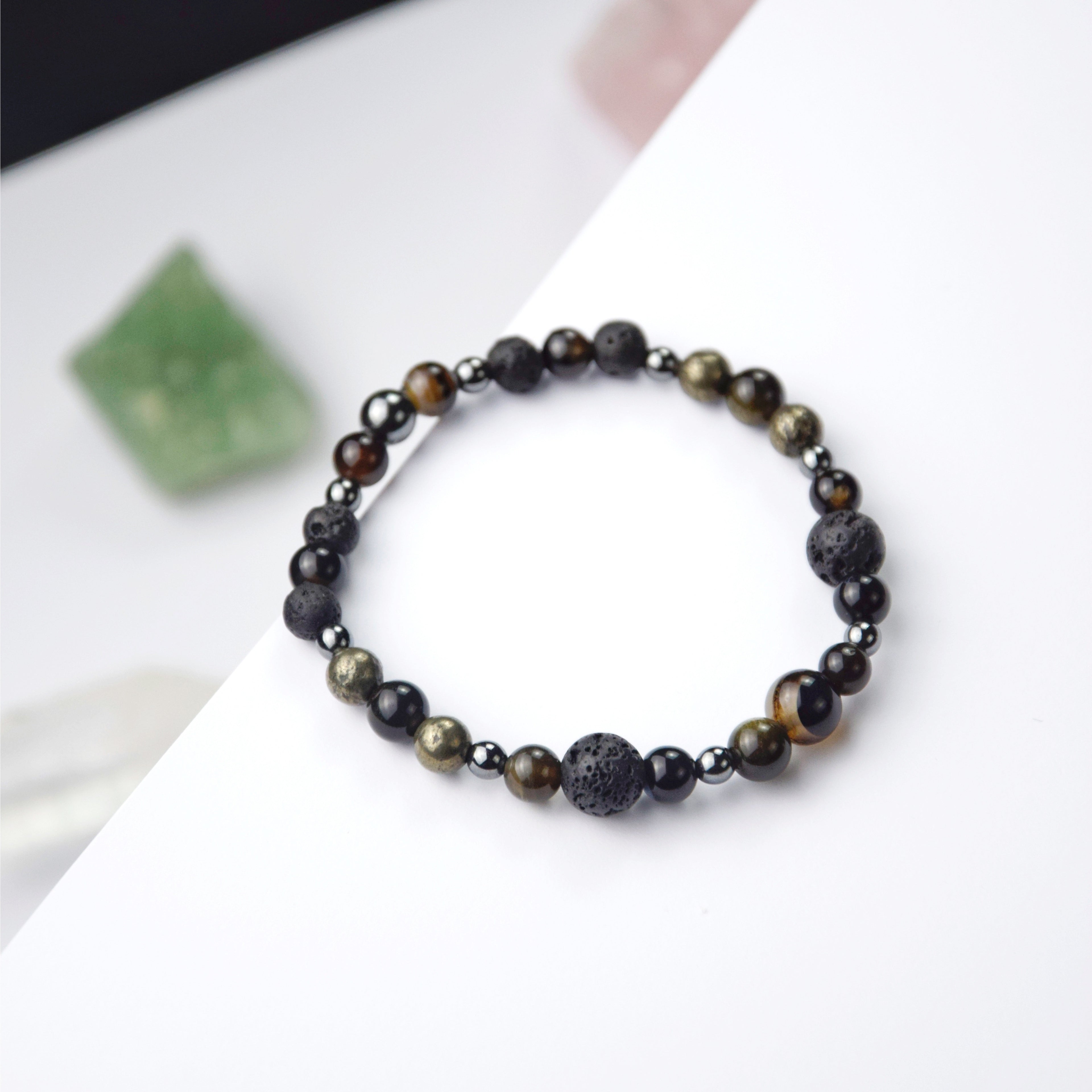 Tourmaline Agate Lava Pyrite Bracelet