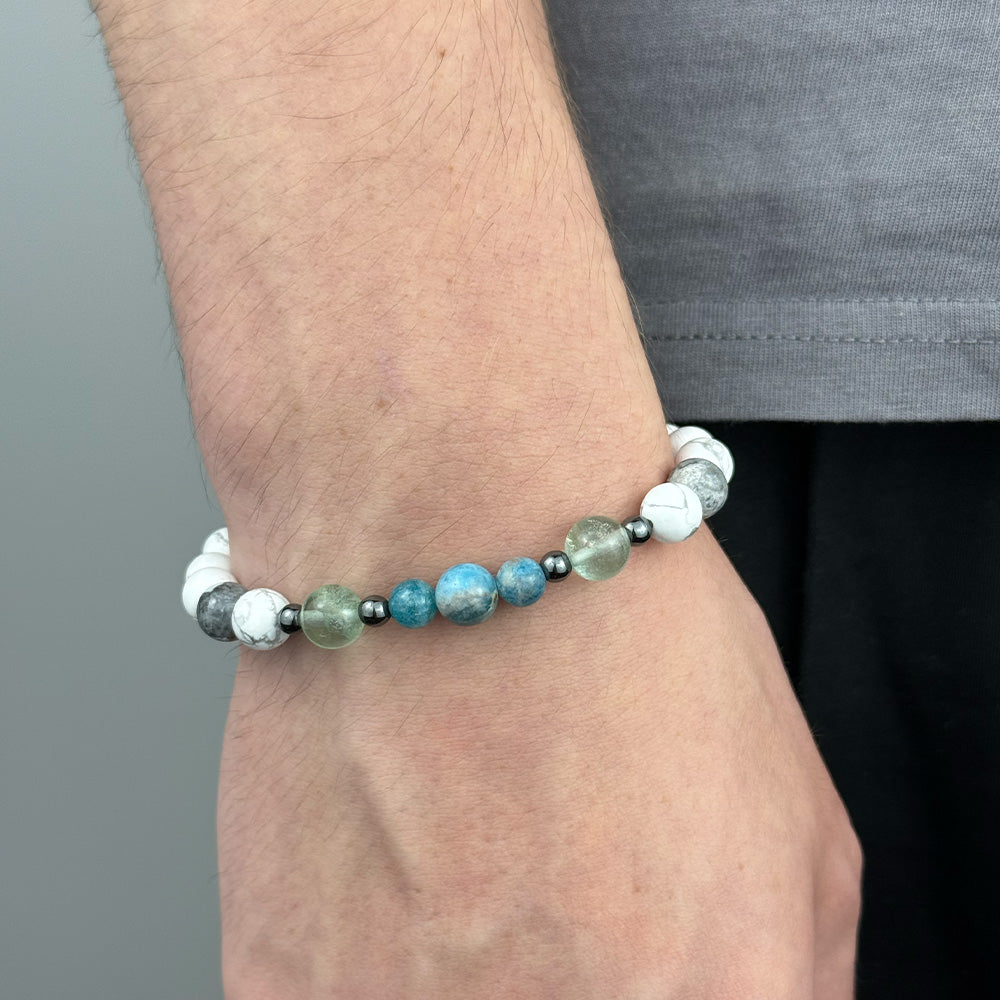 Men’s Apatite Howlite Fluorite Elastic Bracelet