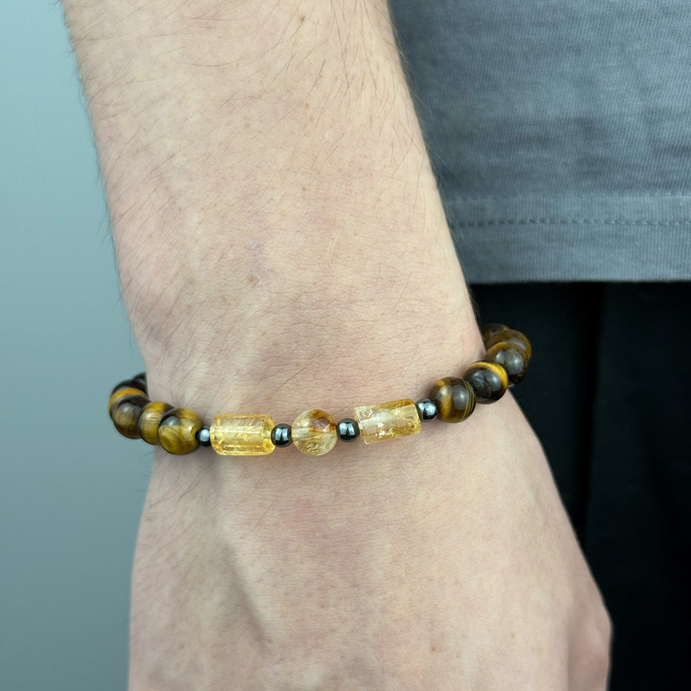 Men’s Citrine Tiger Eye Elastic Bracelet