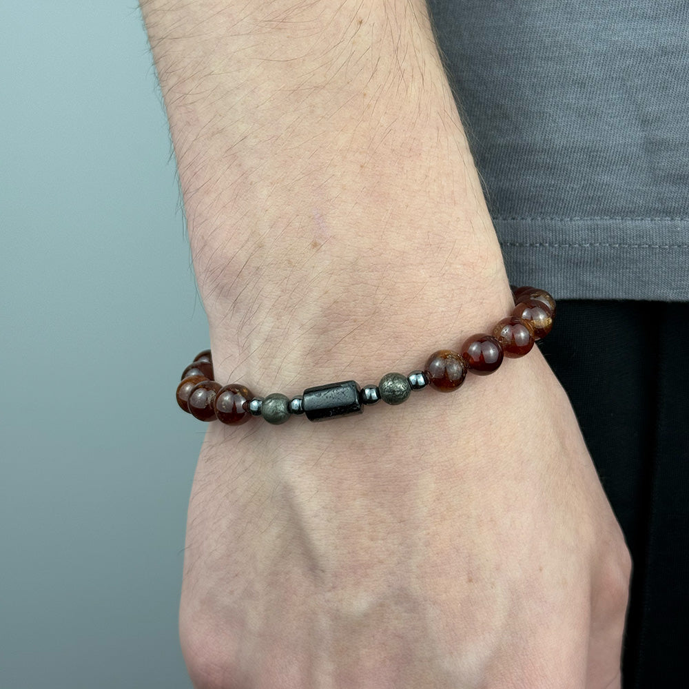 Men’s Garnet Pyrite Tourmaline Elastic Bracelet