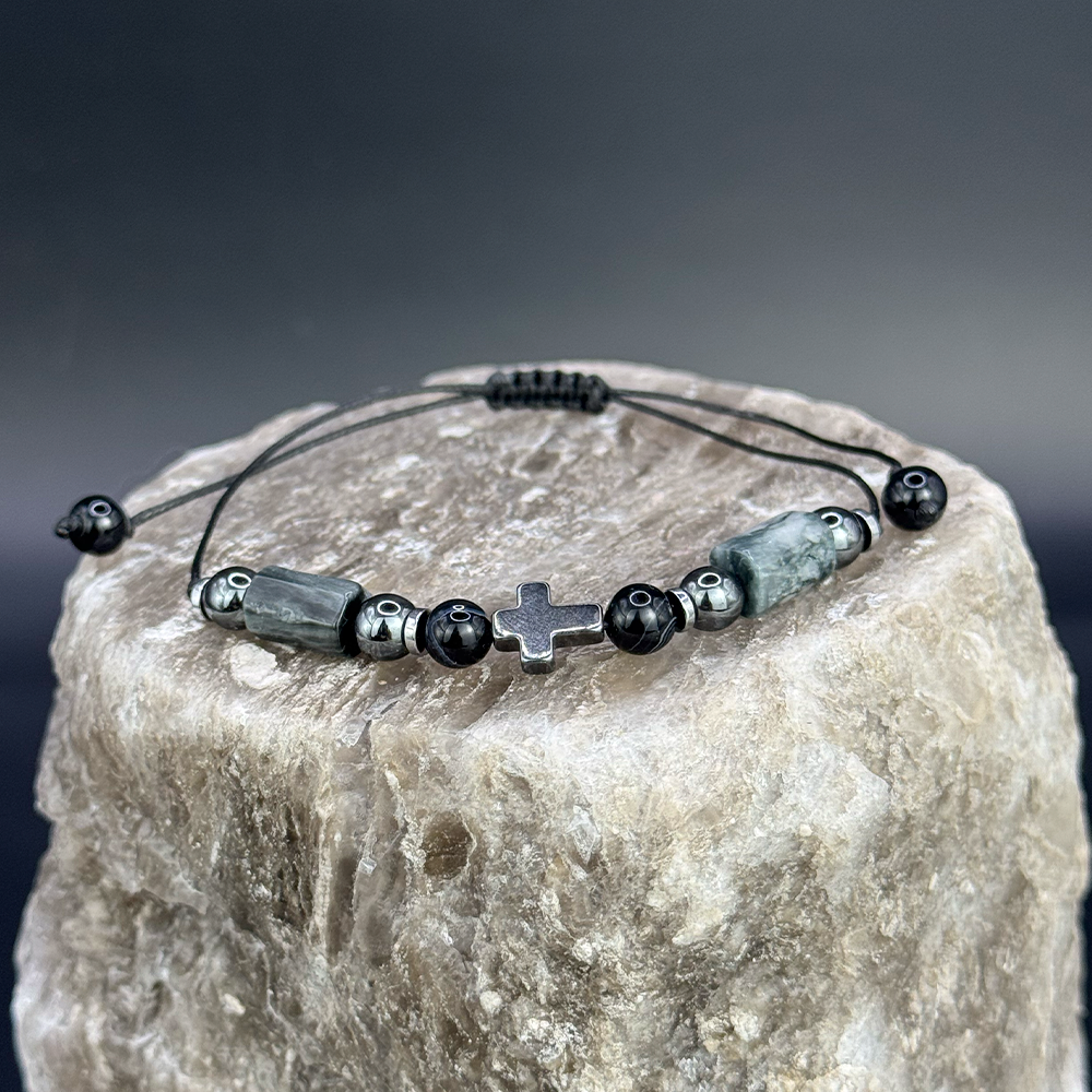Men’s Black Labradorite Hematite Agate Bracelet