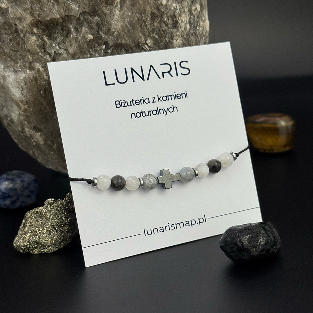 Men’s Black Labradorite Moonstone Grey Jasper Bracelet