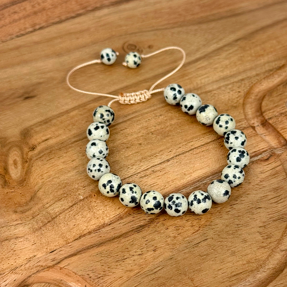 Dalmatian Jasper Bracelet 8MM on a Cord
