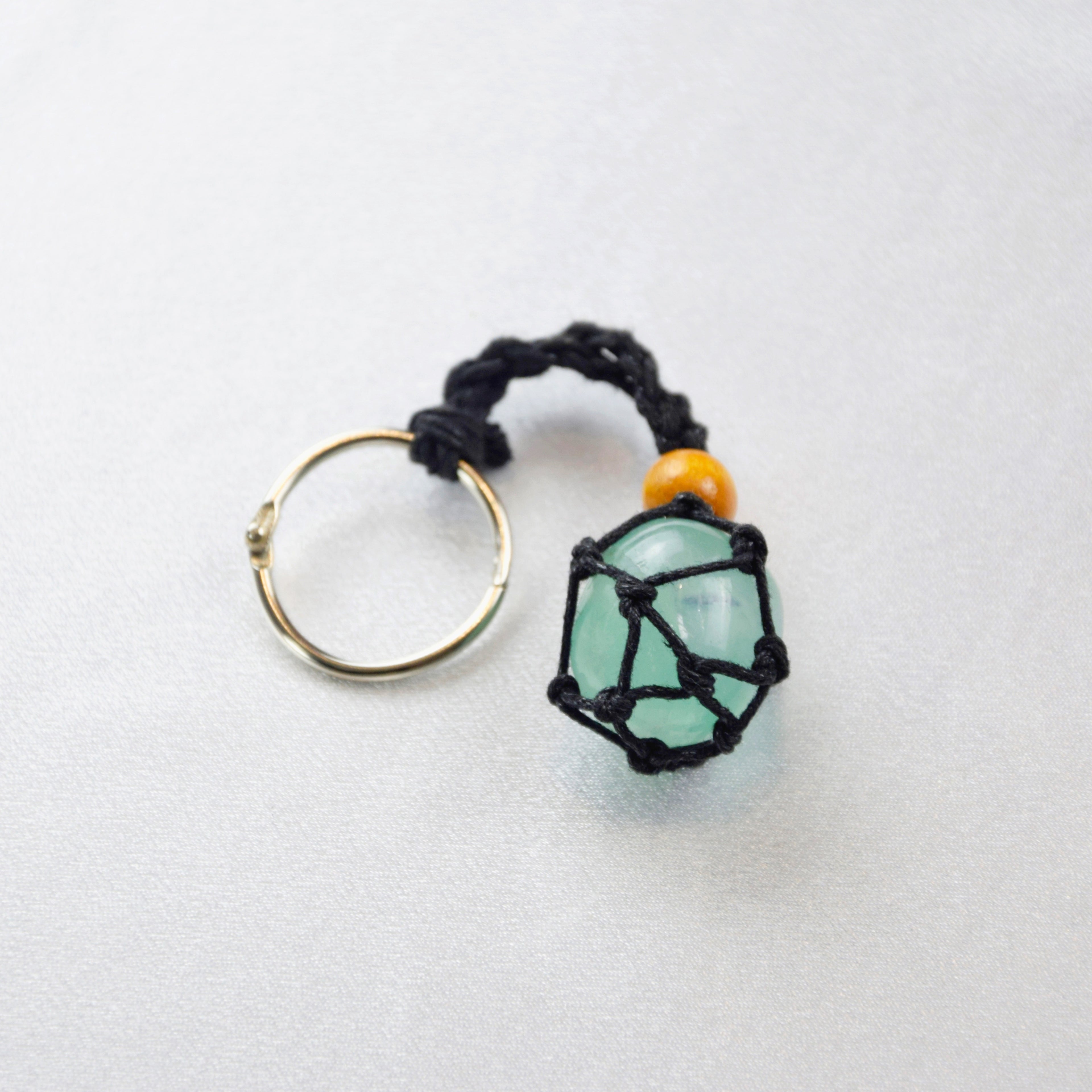 Keychain with a natural Fluorite stone on a cord