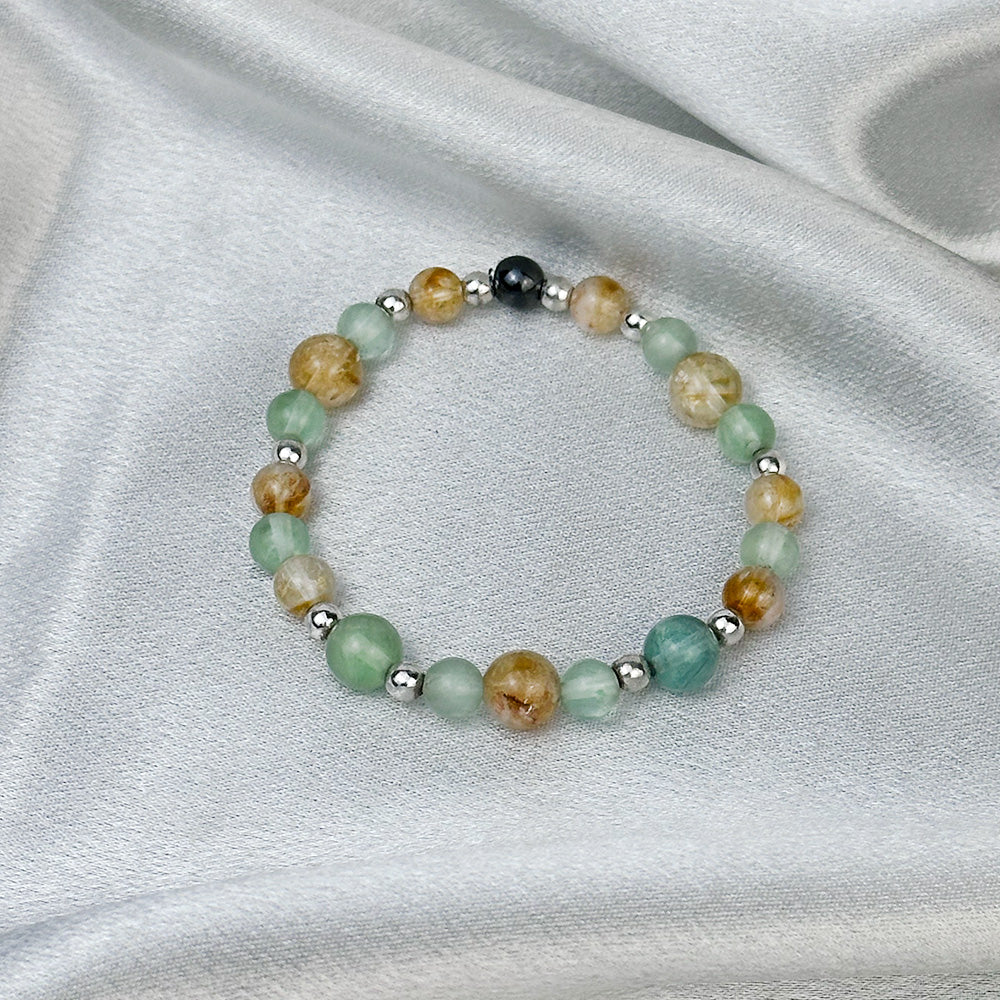 Bracelet made of natural Fluorite and Citrine stones on elastic thread