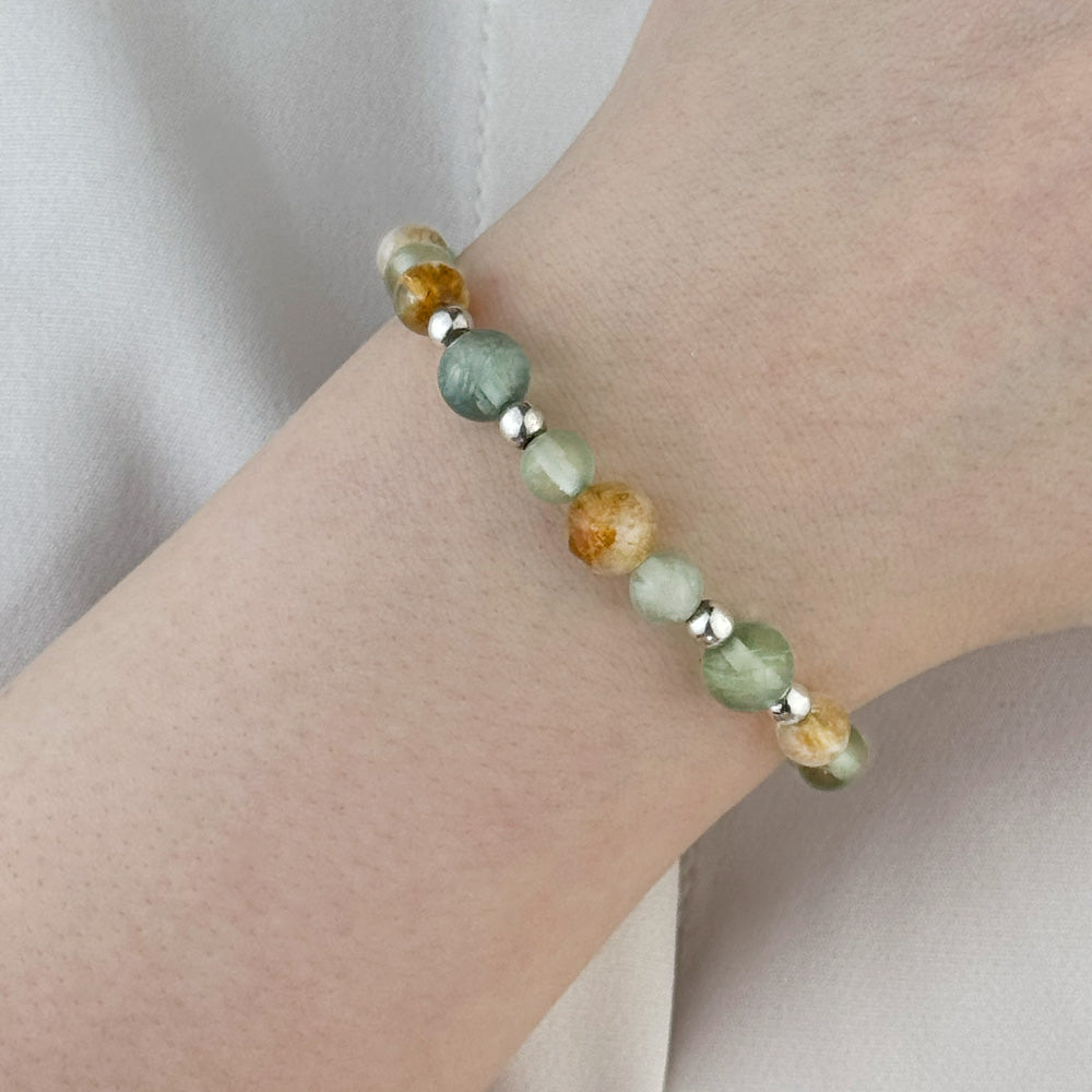 Bracelet made of natural Fluorite and Citrine stones on elastic thread