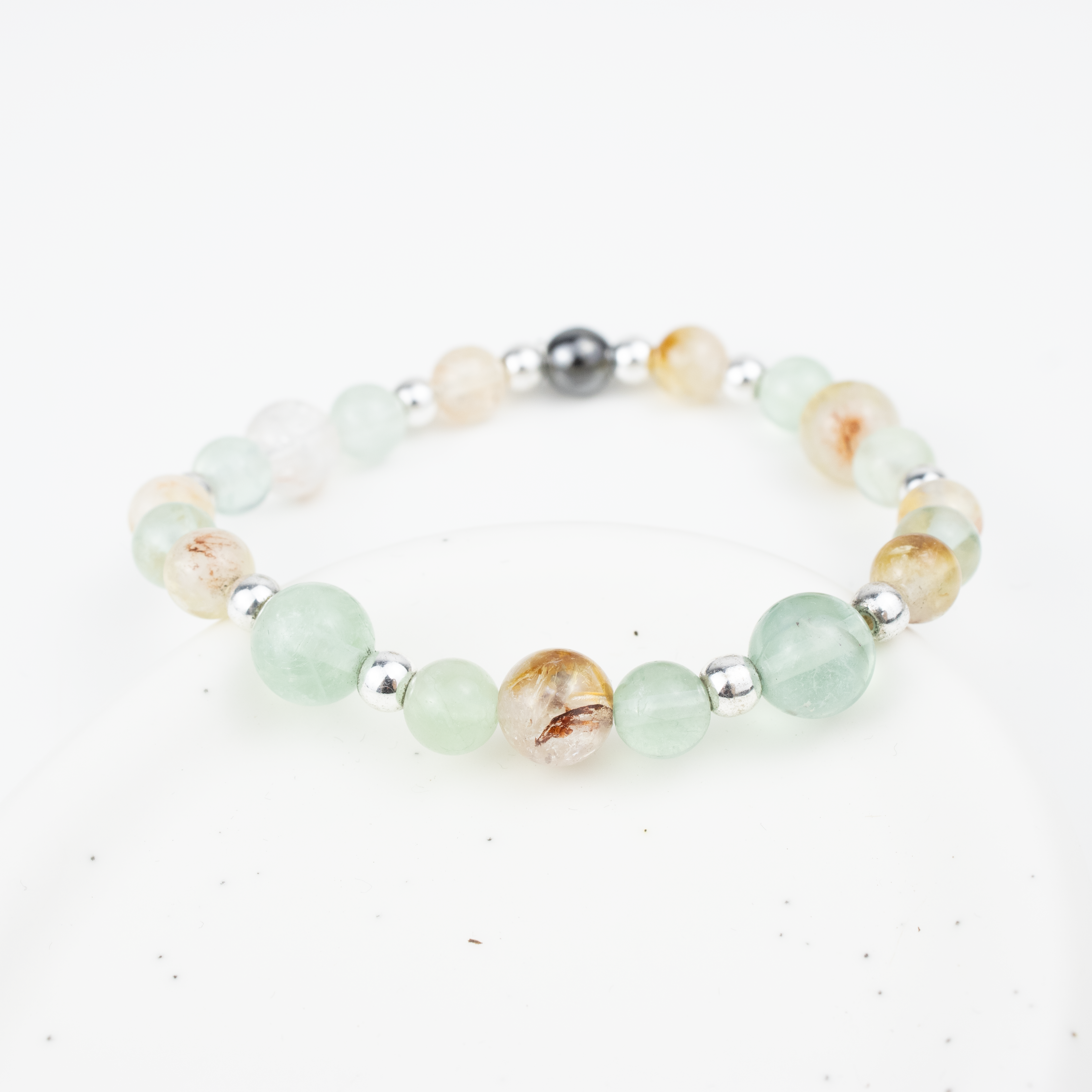 Bracelet made of natural Fluorite and Citrine stones on elastic thread