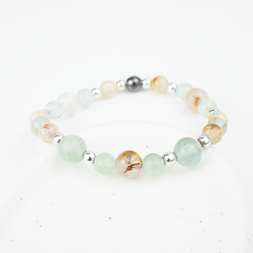 Bracelet made of natural Fluorite and Citrine stones on elastic thread