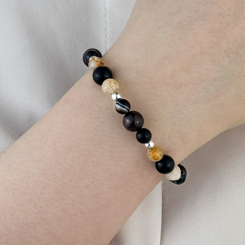 Bracelet made of natural Garnet, Agate, and Citrine stones on elastic thread