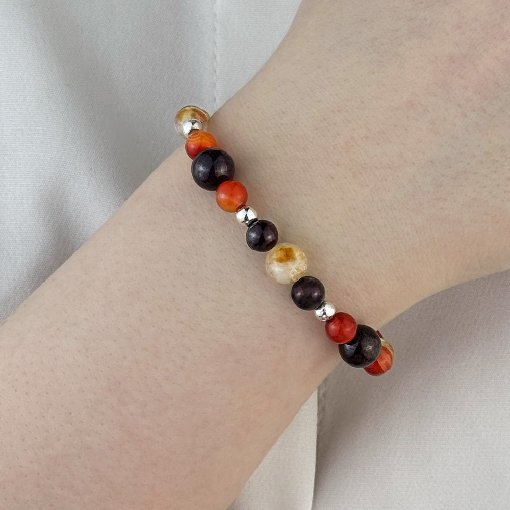 Bracelet made of natural Garnet, Carnelian, and Citrine stones on elastic thread